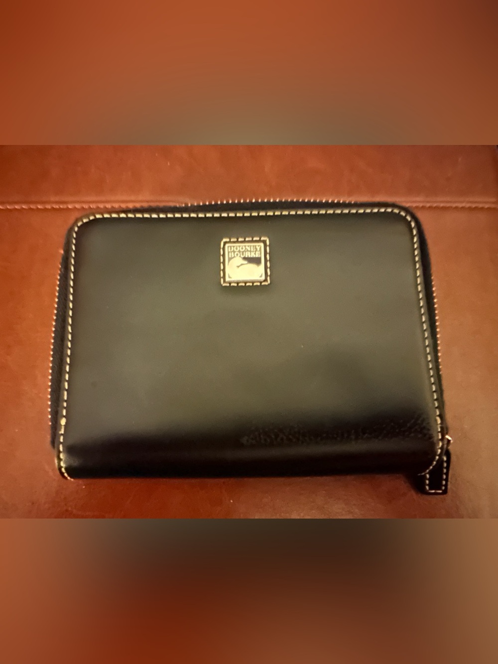 Dooney & Bourke Black Leather Wallet snap closure w zipper outside